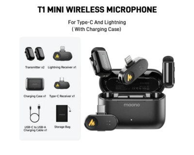 Maono WAVE T1 MINI Wireless Microphone noise cancellation with Ai Voice Changer Combo Edition ( iOS, TYPE C )