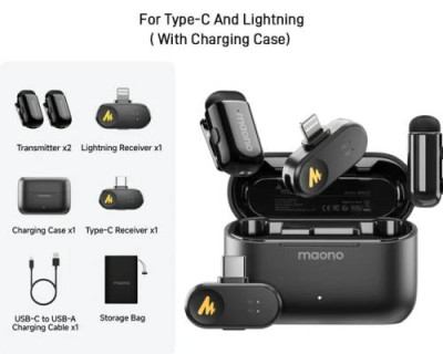 Maono WAVE T1 MINI Wireless Microphone noise cancellation with Ai Voice Changer Combo Edition ( iOS, TYPE C )